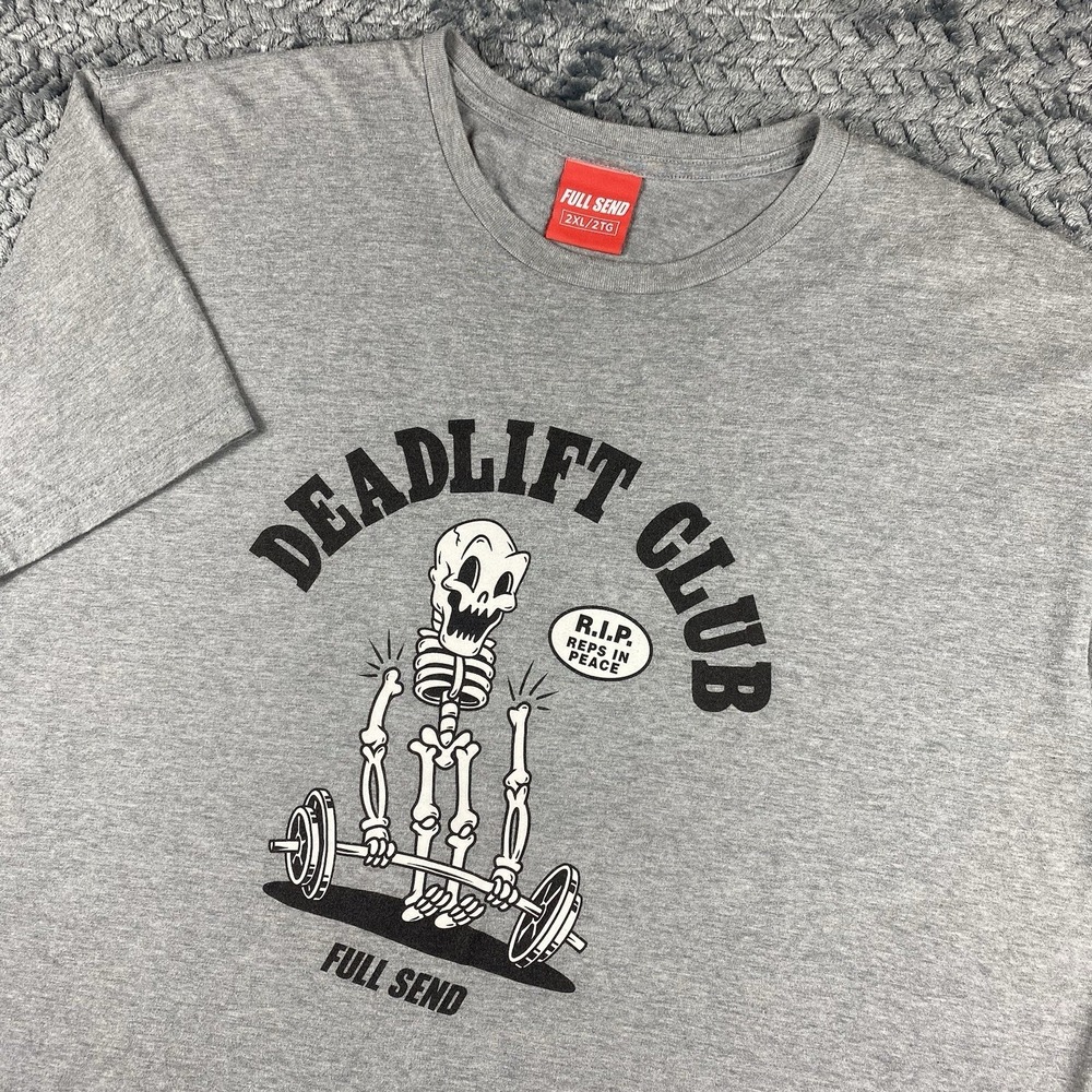 Full Send Deadlift Fitness Graphic T-Shirt Mens 2XL Gray Nelk Boys YT